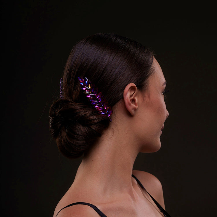 Iridescent purple crystal 2-piece hair comb set - sparkling bridal accessory for weddings, proms, and galas