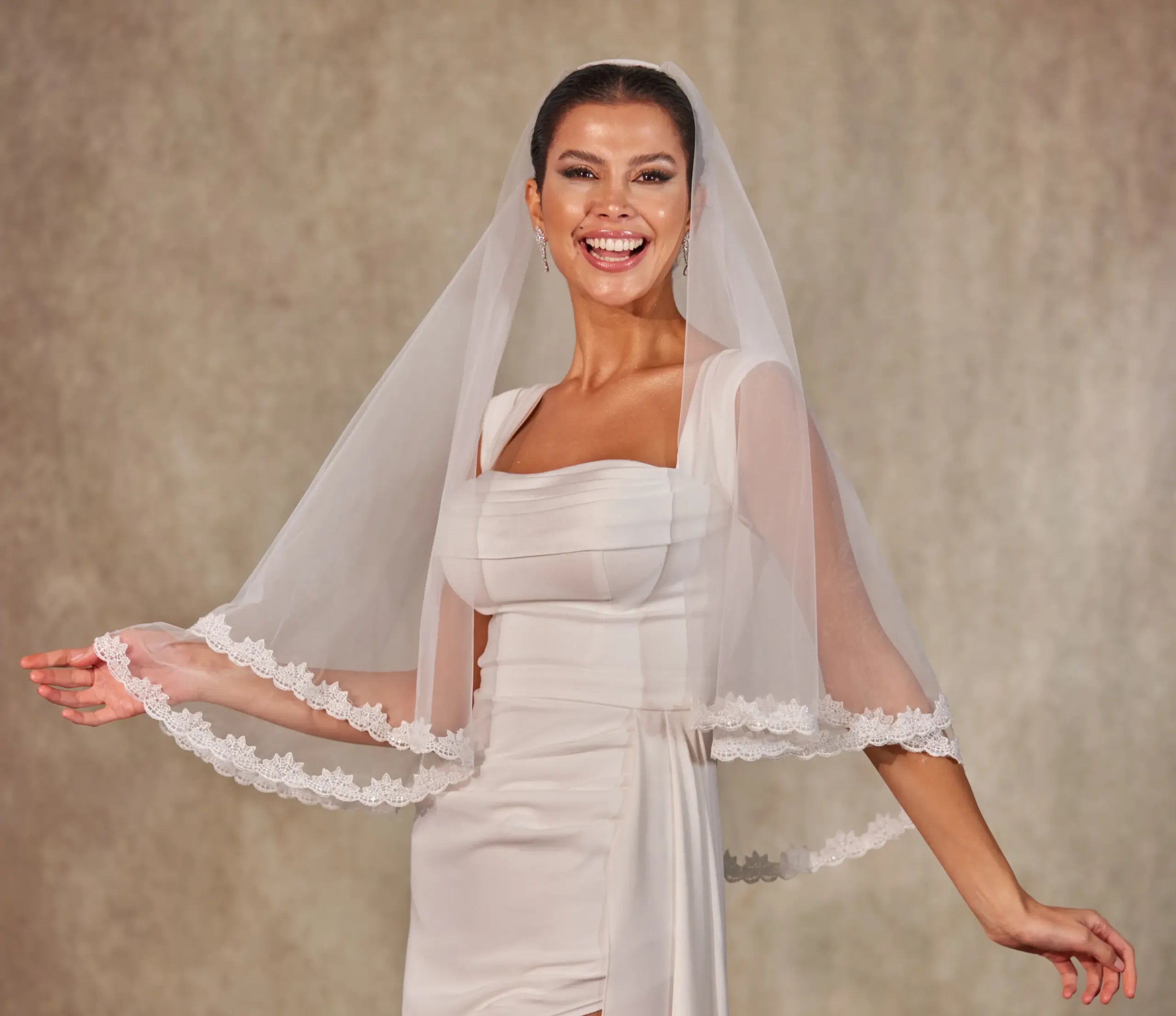 Lace  Bridal Shower Veil with Blusher- D252 - Bridal Port