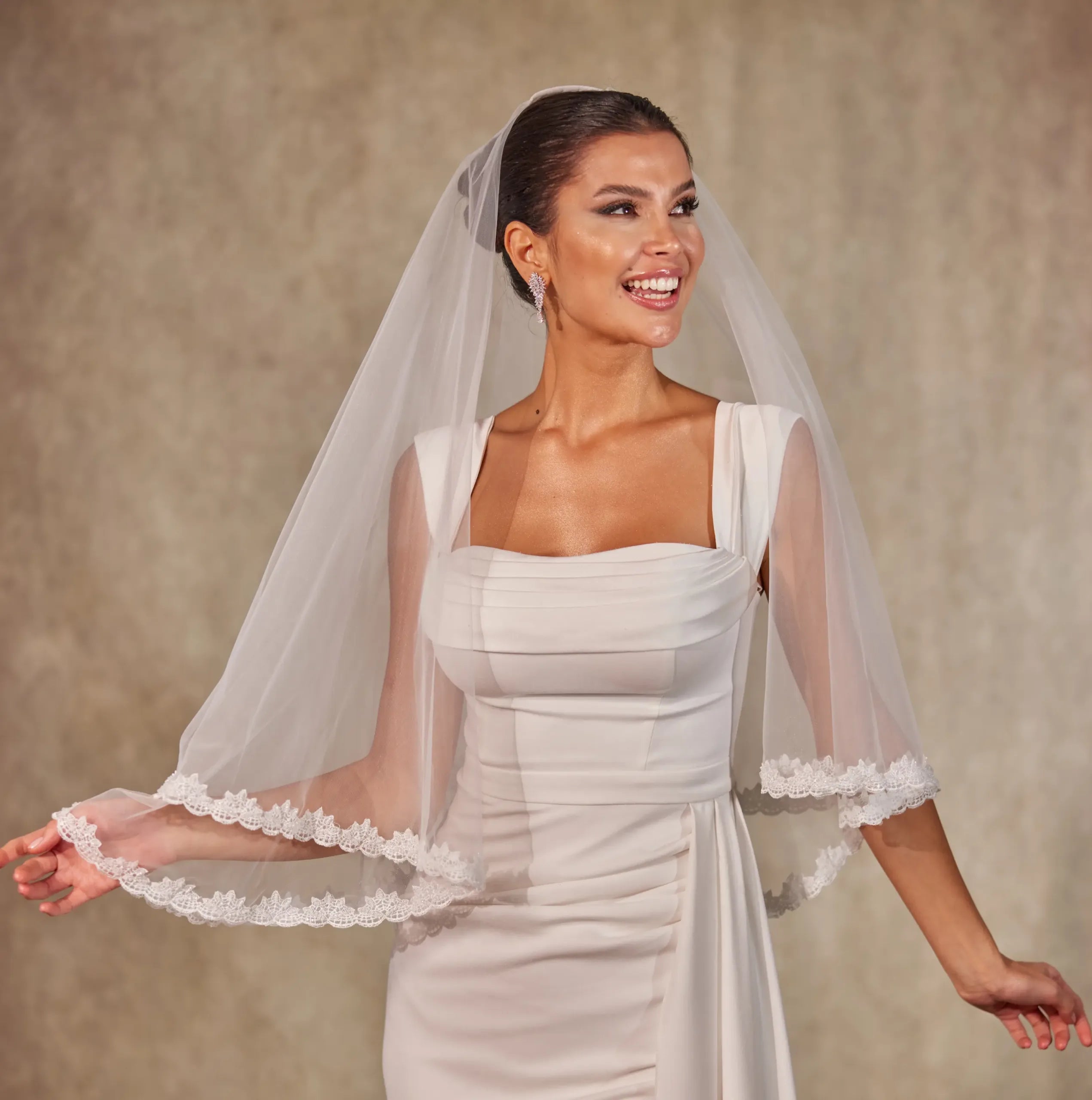 Lace  Bridal Shower Veil with Blusher- D252 - Bridal Port