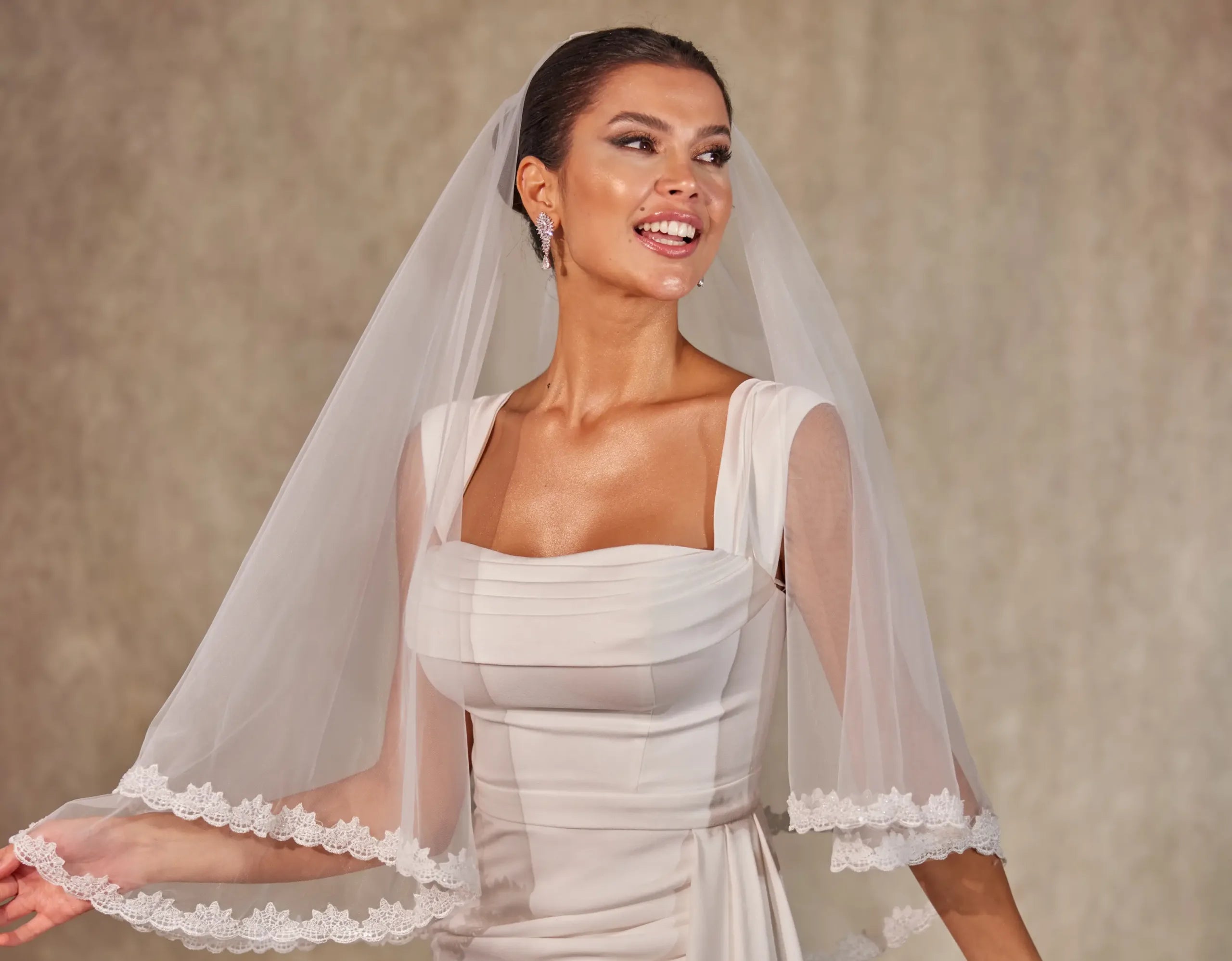 Lace  Bridal Shower Veil with Blusher- D252 - Bridal Port