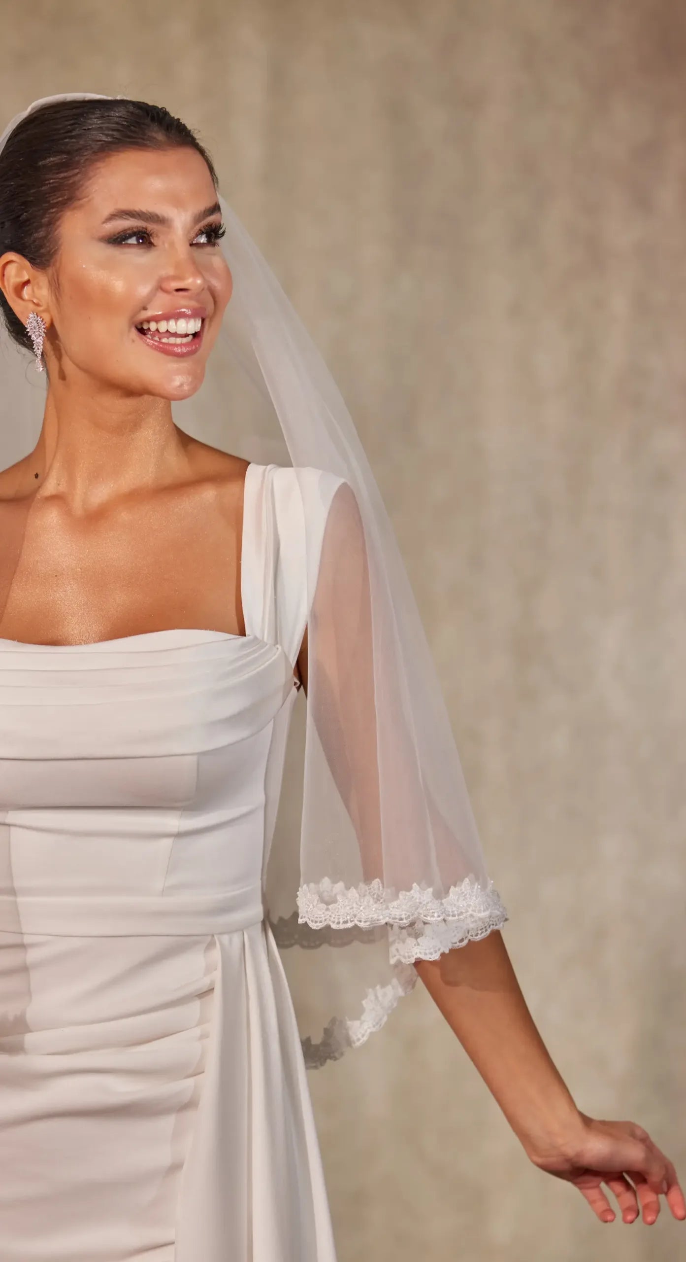 Lace  Bridal Shower Veil with Blusher- D252 - Bridal Port