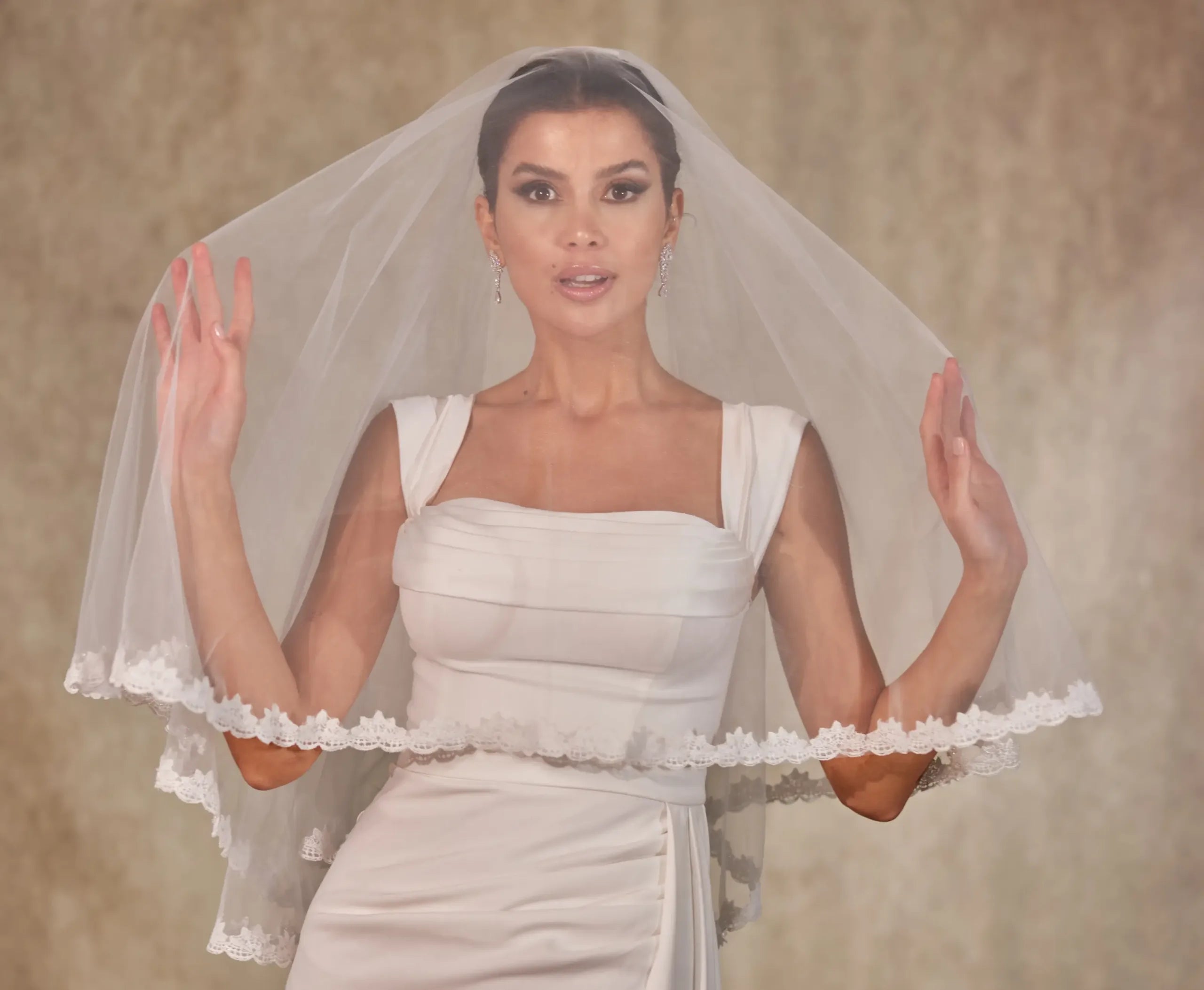 Lace  Bridal Shower Veil with Blusher- D252 - Bridal Port