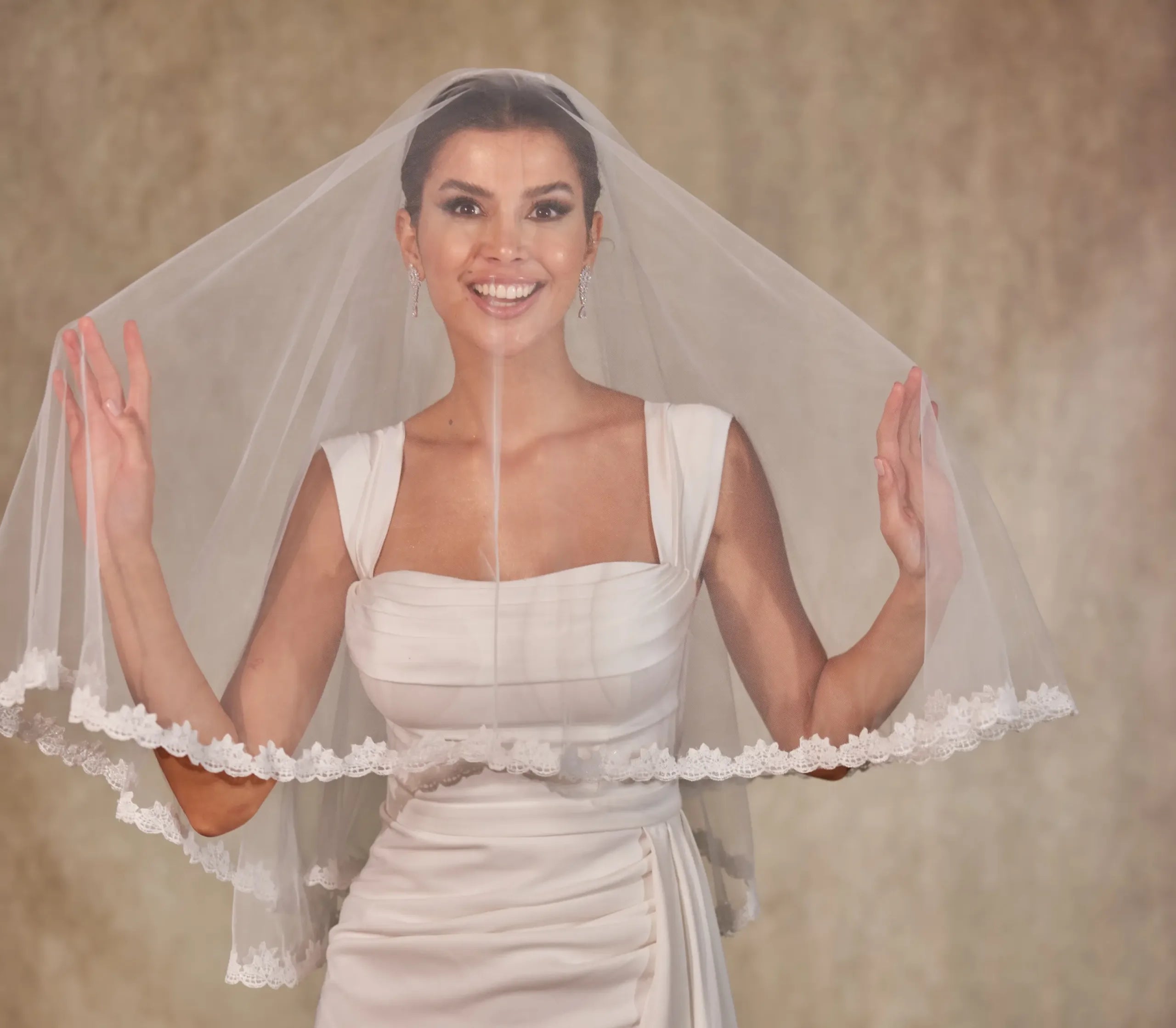 Lace  Bridal Shower Veil with Blusher- D252 - Bridal Port