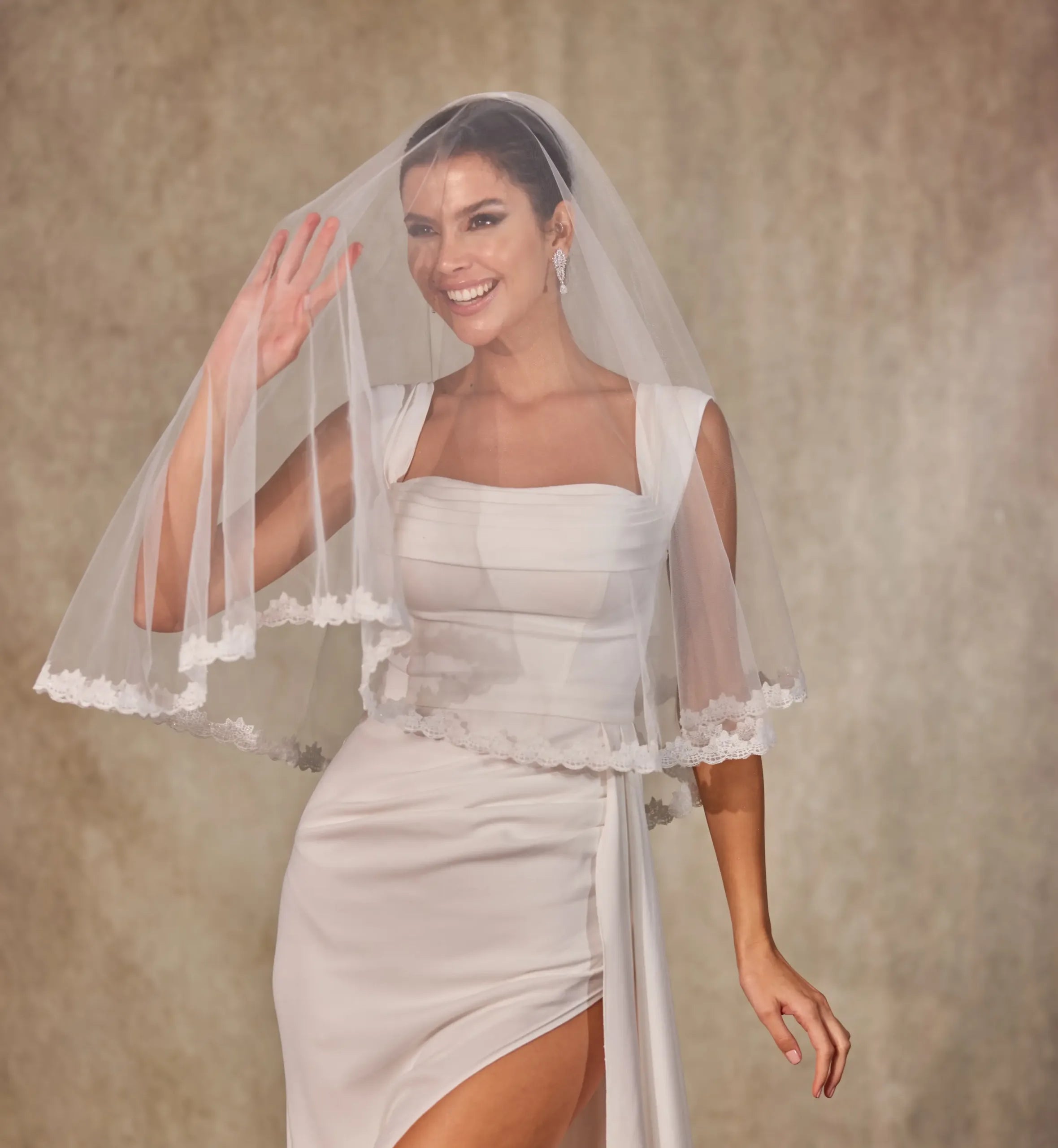 Lace  Bridal Shower Veil with Blusher- D252 - Bridal Port