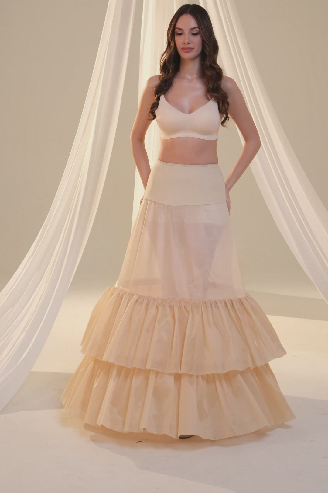 Nude Trumpet Petticoat Skirt  with  Waist Corsage and 3 Hoops