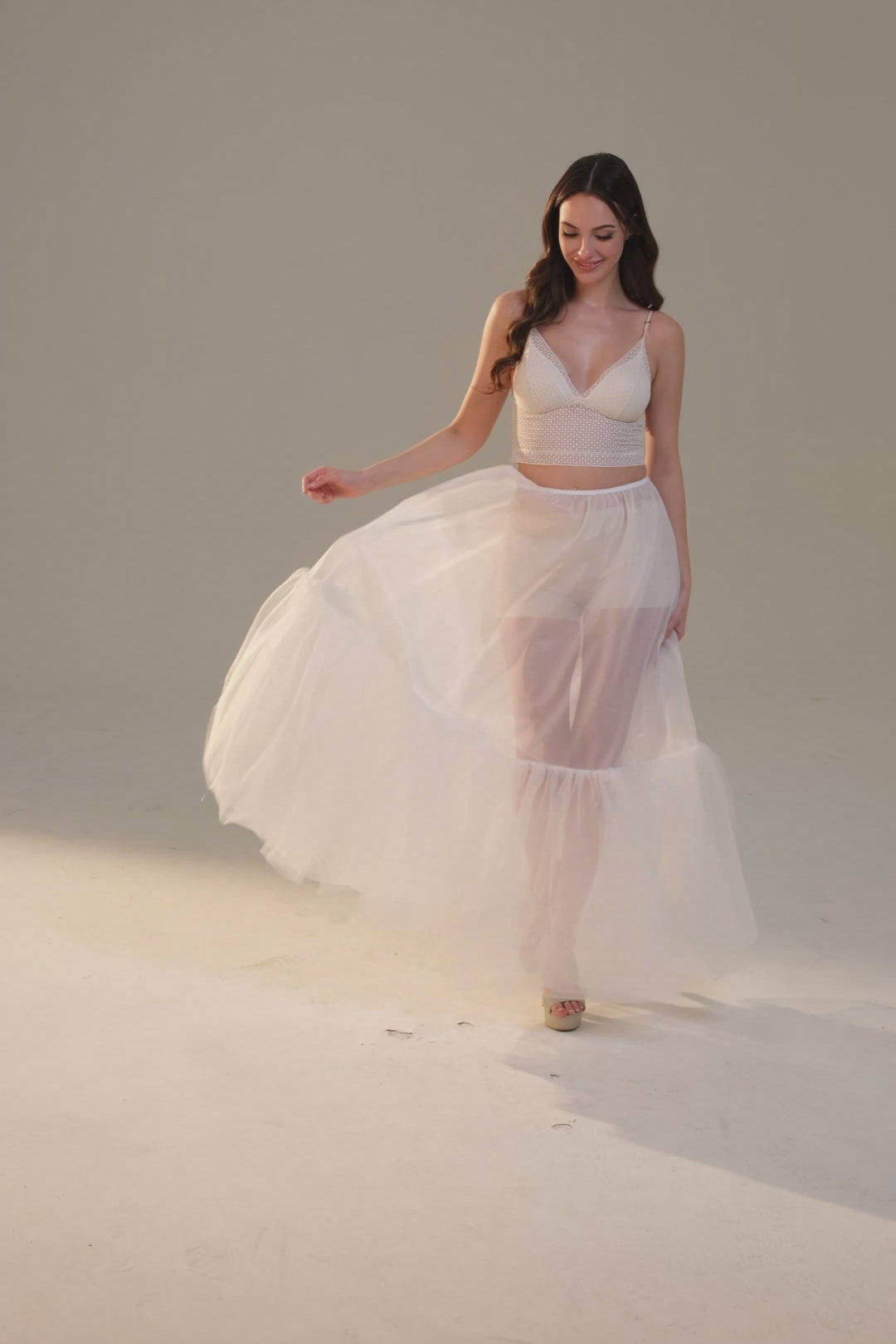 Soft Ruffled White Tulle Skirt , Sheer Maxi Skirt, Tulle Overskirt