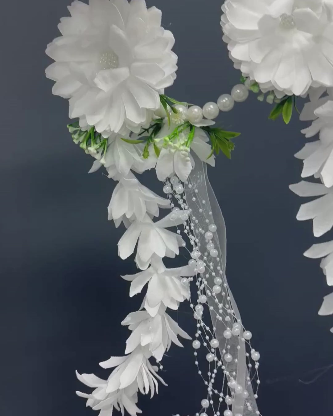Pearl Bridal Hoop Bouquet, White Flower Girl Hoop