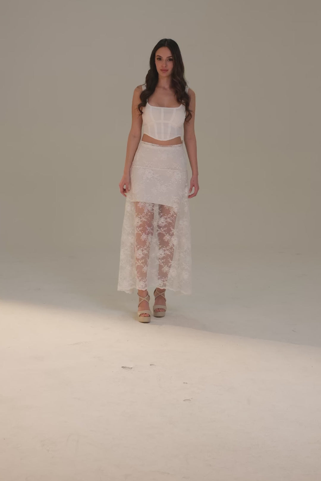 White Lace A-Line Skirt – Long Sheer Full Skirt