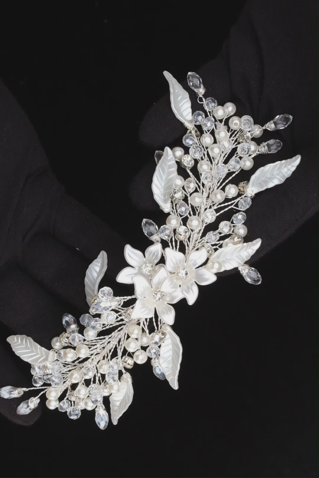 Resin Flower and Pearl Wedding Hair Vine