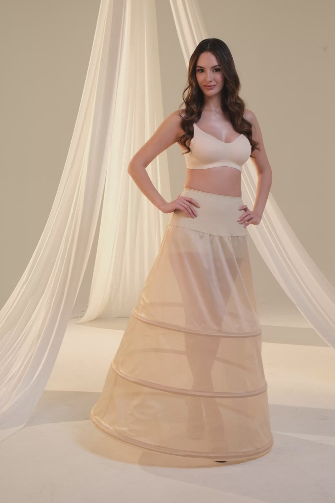 Nude A-Line Wedding Dress Petticoat , 3 Hoops & Waist Corsage