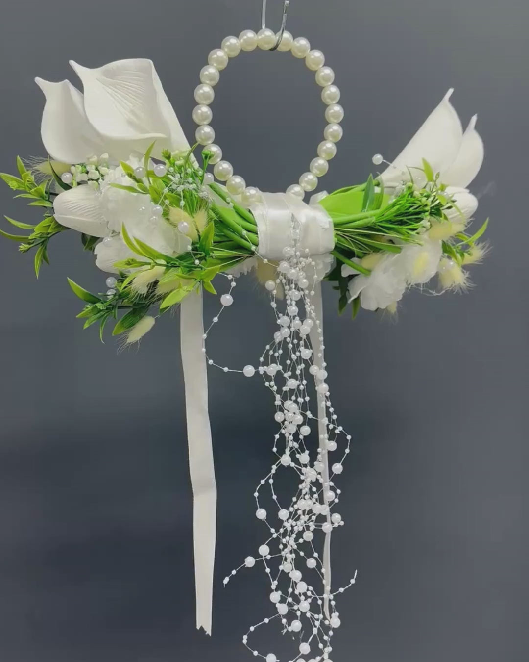 Pearl Bridal Hoop Bouquet, White Calla Lily Wedding Bouquet