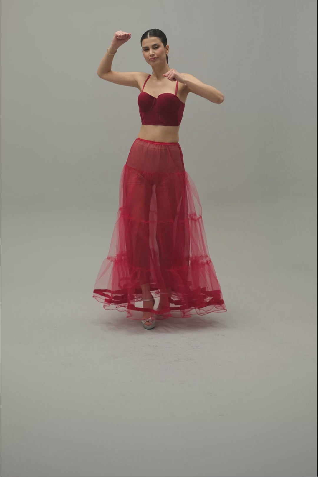 Red Voile Petticoat Skirt  with Elastic Band - Perfect for Parties