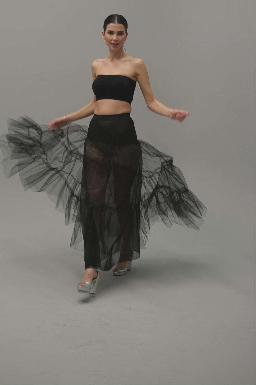 Black Voile Petticoat Skirt with Elastic Band - Perfect for Parties