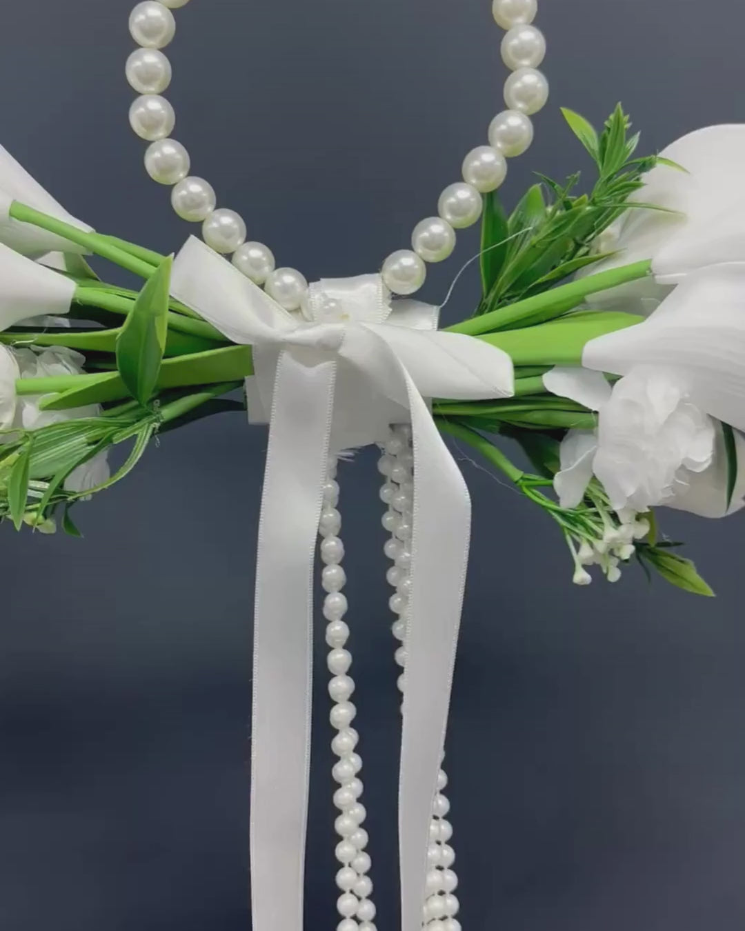 Pearl Bridal Hoop Bouquet, White Calla Lily Wedding Bouquet