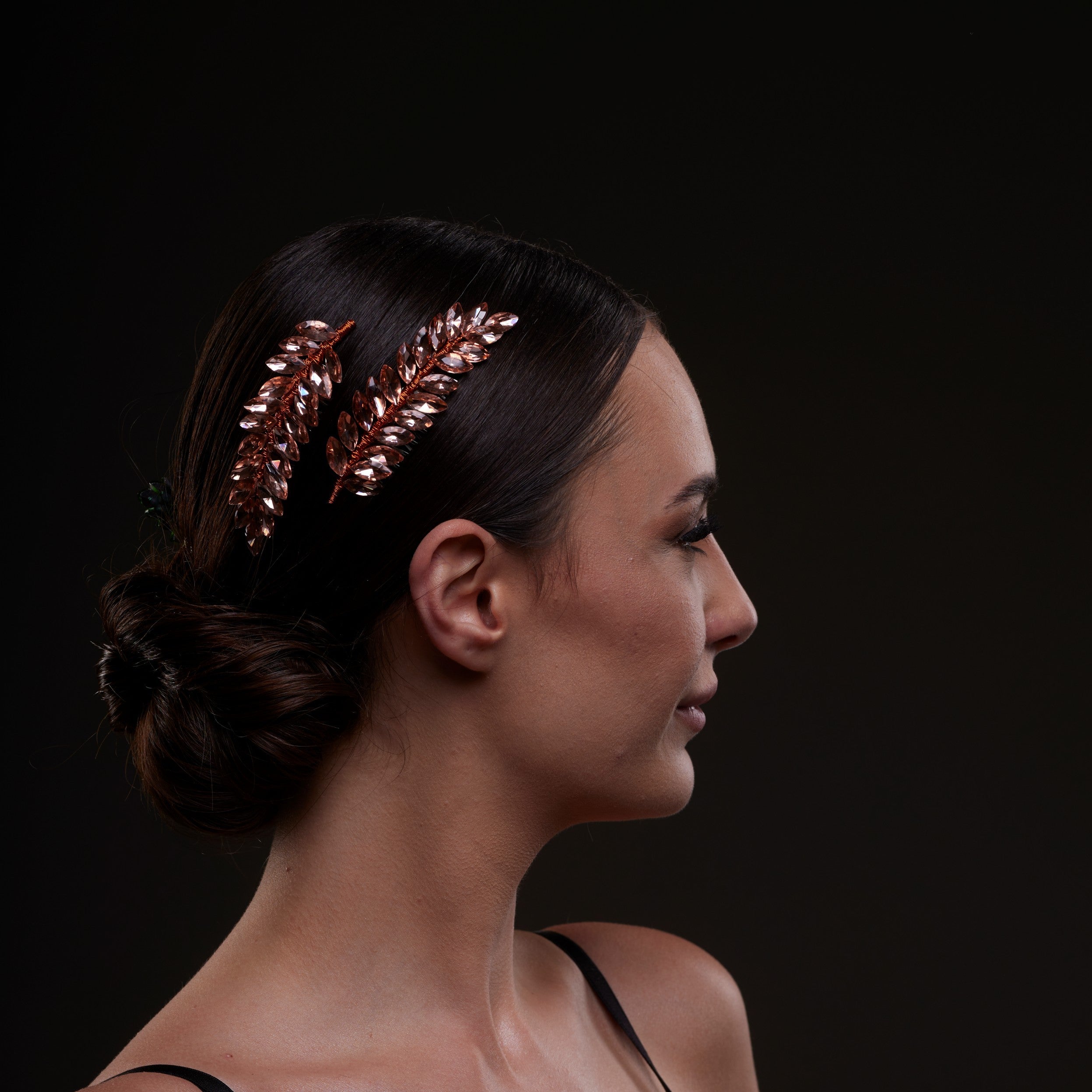 Shimmering rose gold leaf design hair comb - versatile bridal and prom accessory for elegant updos