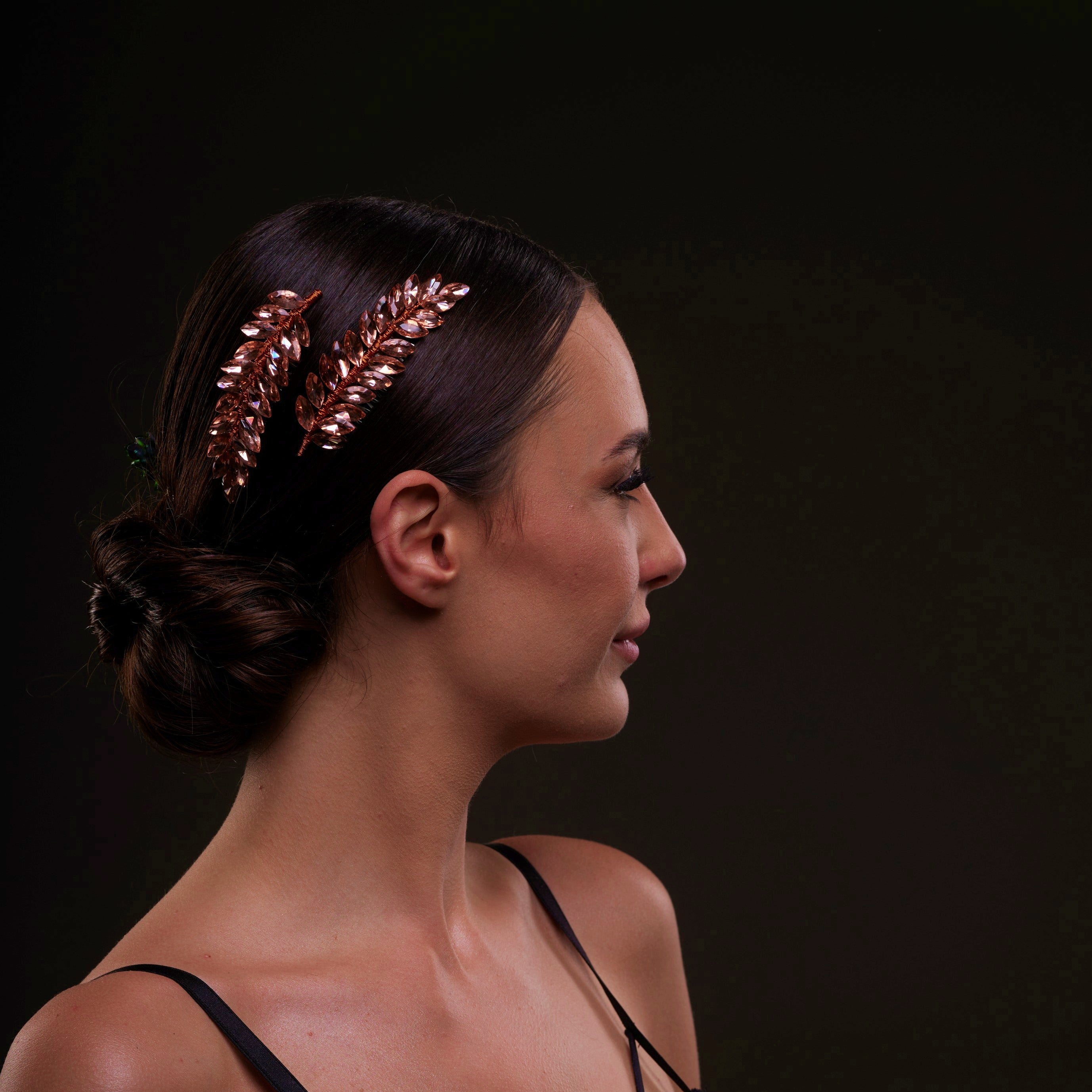 2-piece rose gold crystal hair comb set - lightweight accessory for wedding updos and formal events