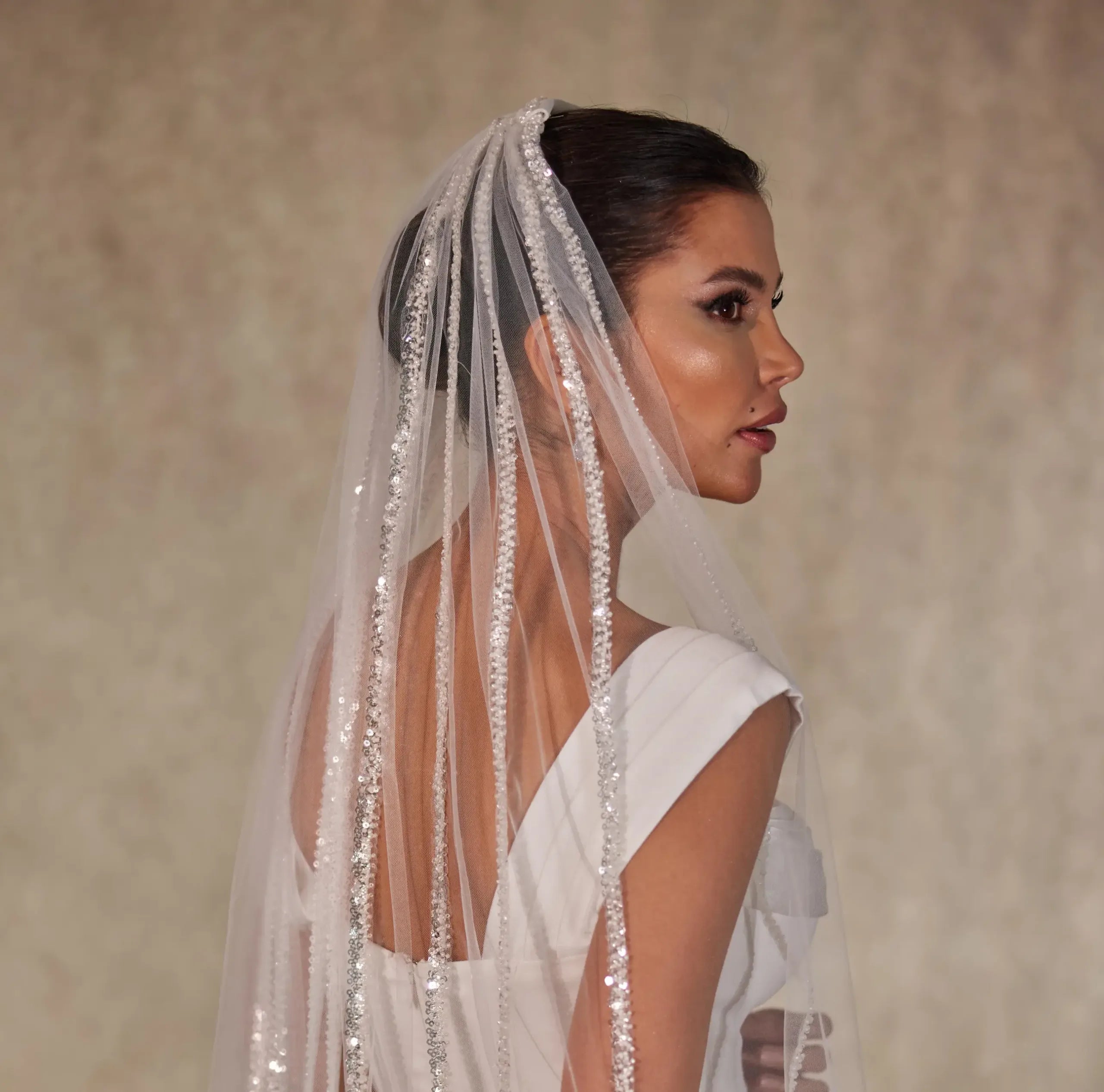 Elegant Sequin and Beaded Wedding Veil-D218 - Bridal Port