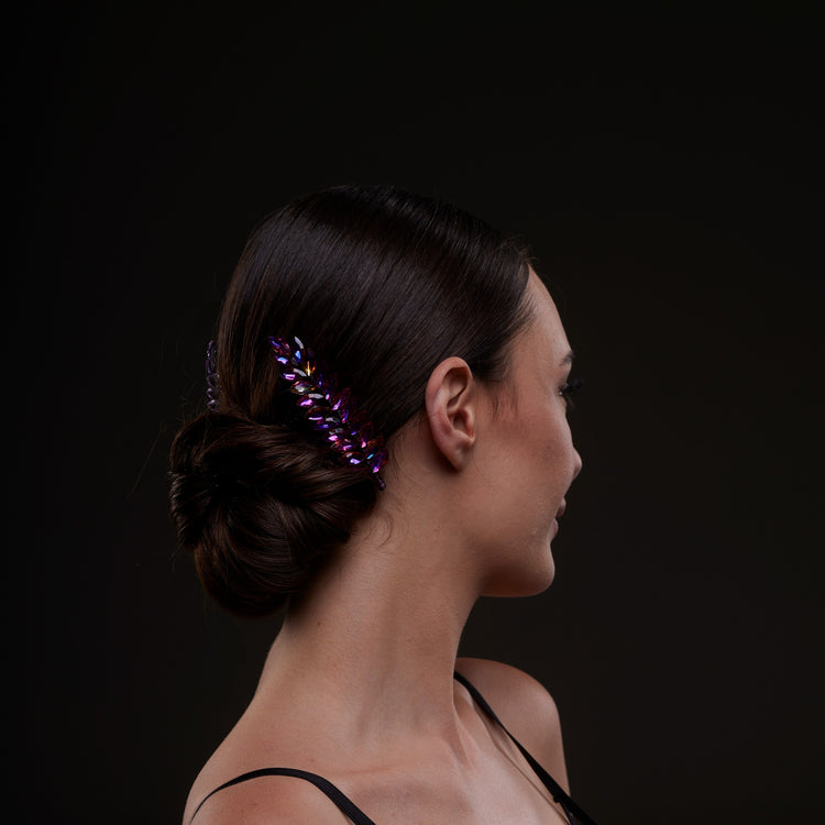 Purple crystal leaf bridal hair comb with sparkling stones - elegant wedding accessory for brides and special occasions